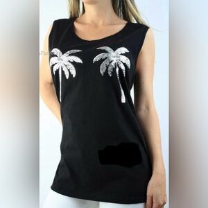 PINK Victoria's Secret Palm Silver Sequin Bling Beach Muscle Tank Top Cover Up